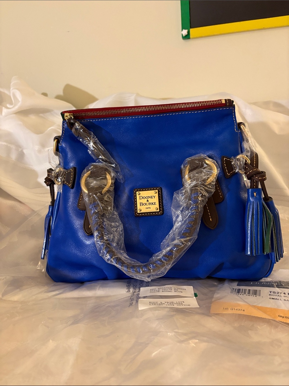 Dooney & Bourke Cobalt Blue Leather Satchel with Tassel